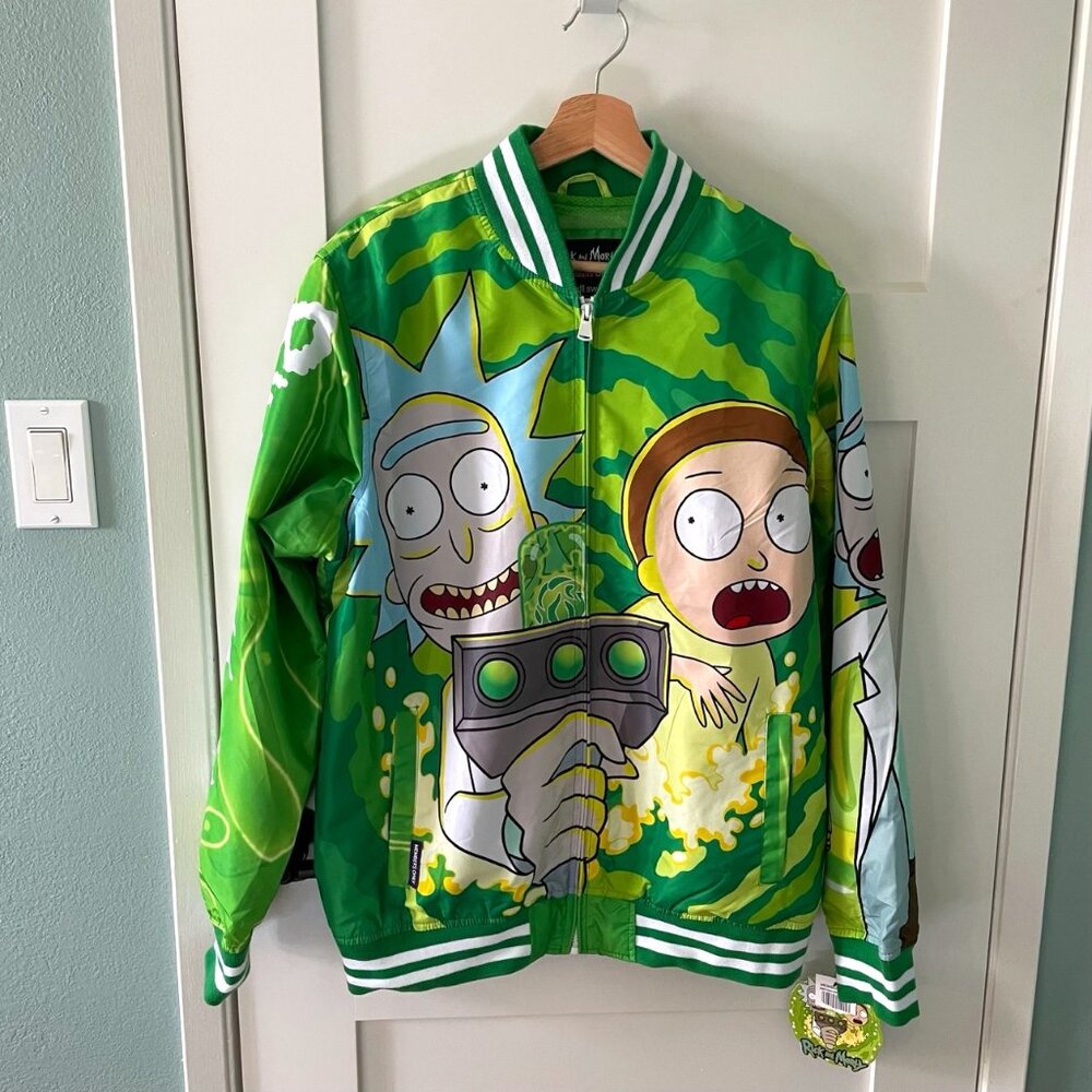 NWT Rick and Morty Adult Swim Green Members Only Bomber Jacket